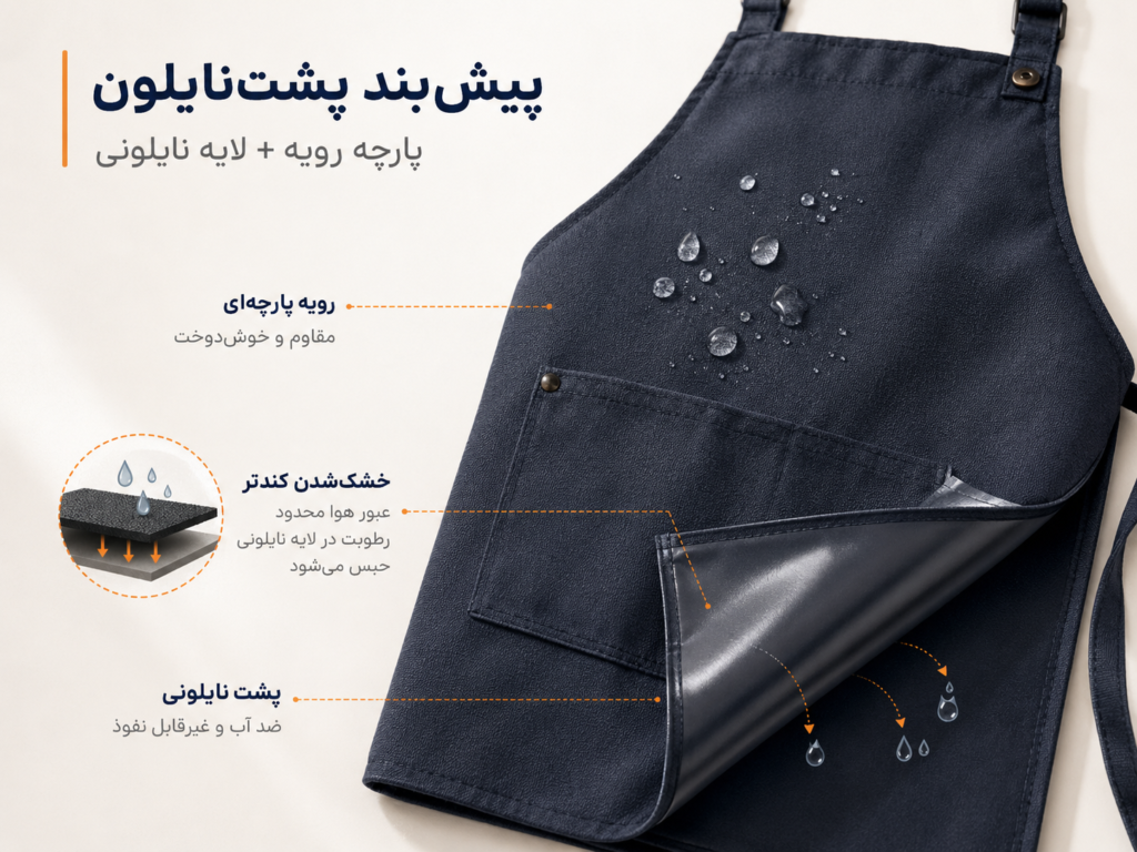 ساختار پیشبند پشتنایلون با رویه پارچهای و لایه نایلونی