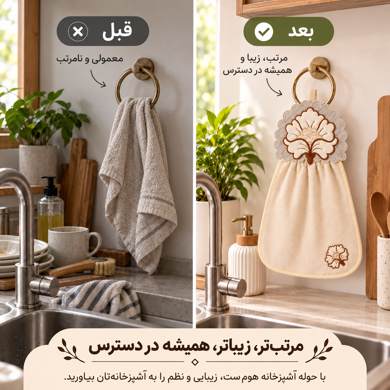 مقایسه نظم آشپزخانه با حوله آویز هومست