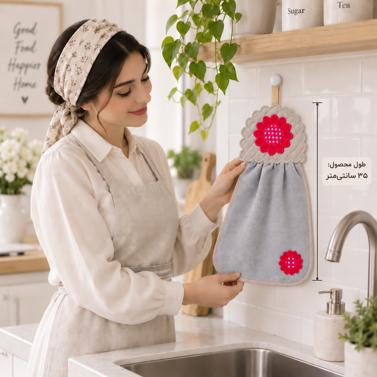 نمایش طول ۳۵ سانتیمتری حوله آویز آشپزخانه هومست