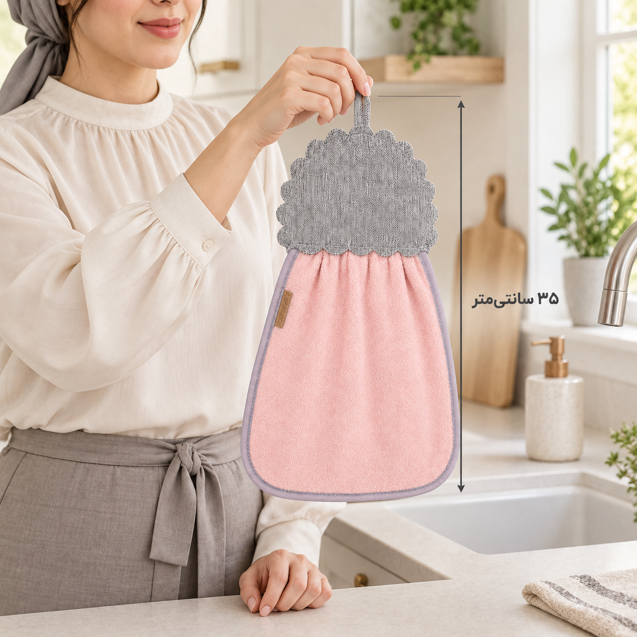 نمایش طول ۳۵ سانتیمتری حوله آویز هومست طرح ملانژ