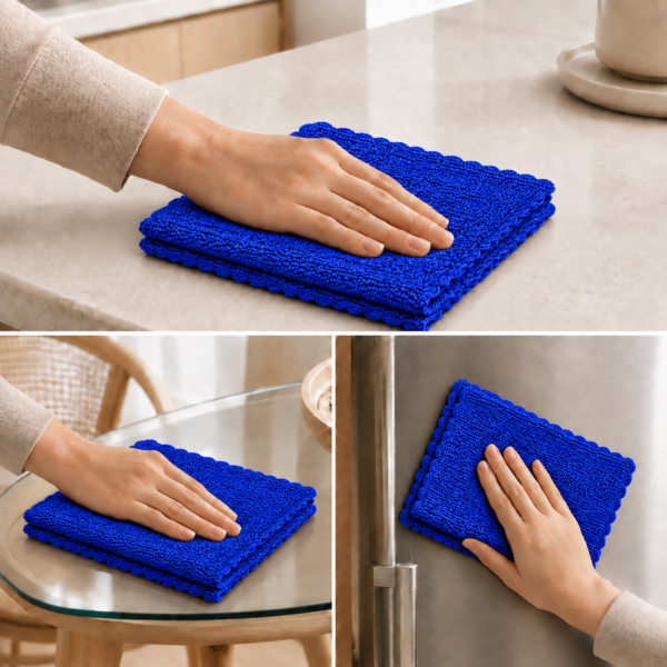 استفاده از دستمال میکروفایبر هومست روی کابینت، شیشه و یخچال